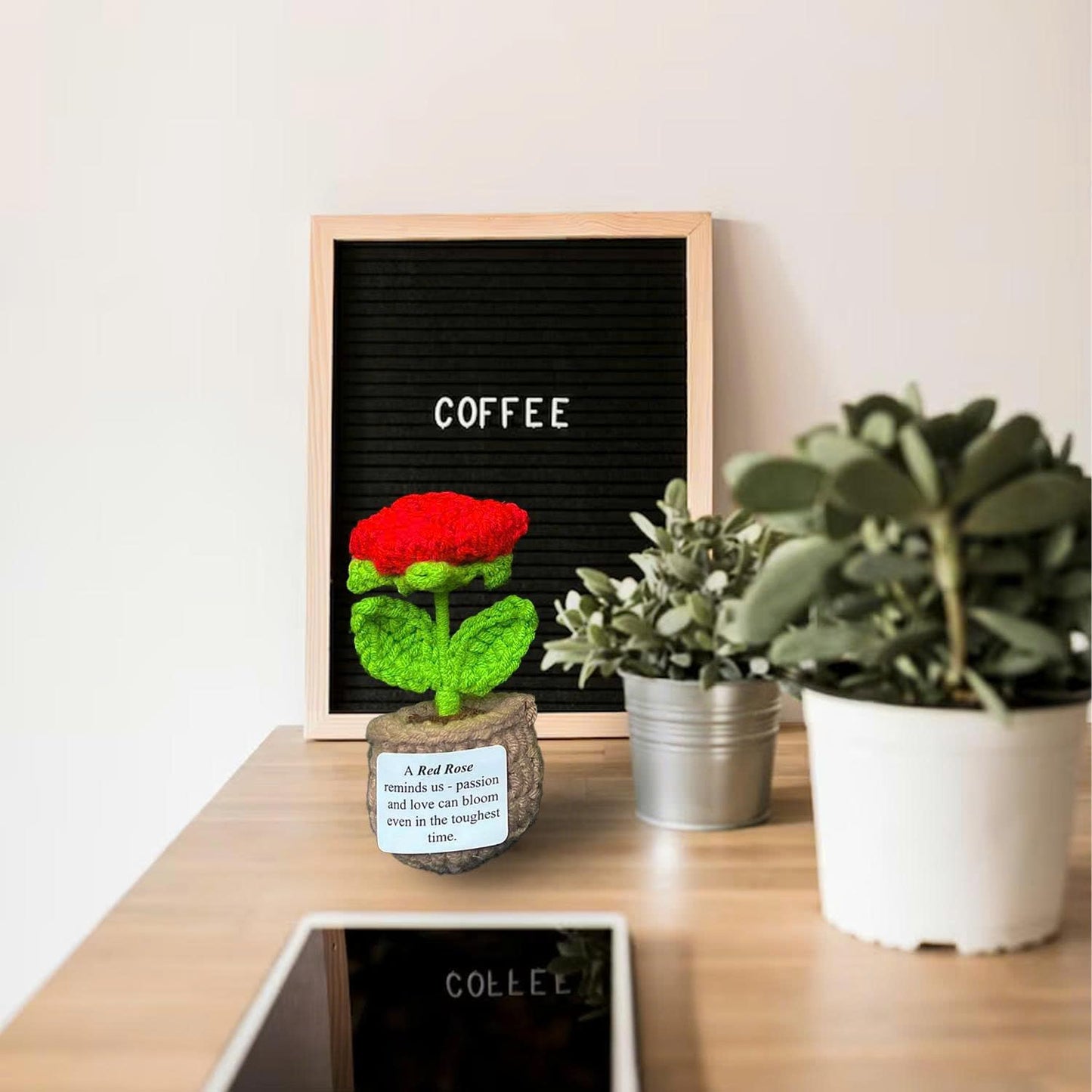 Handmade Crochet Flower with Support Card (Red Rose)