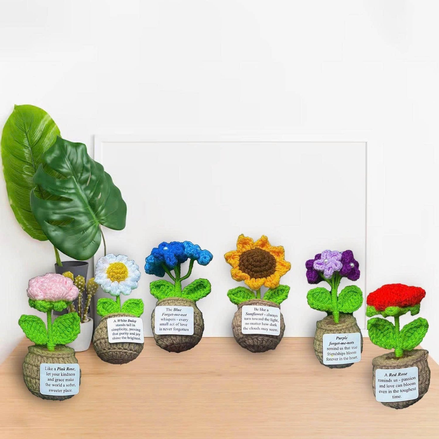 Handmade Crochet Flower with Support Card (Set of 6)