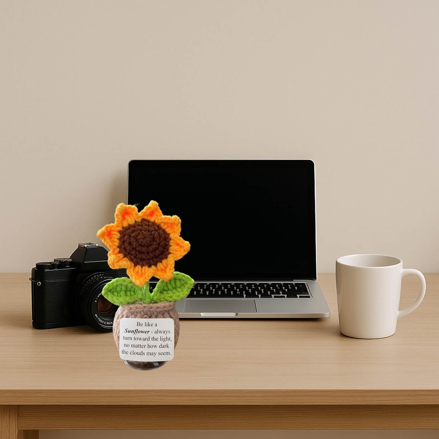 Handmade Crochet Flower with Support Card (Sunflower)