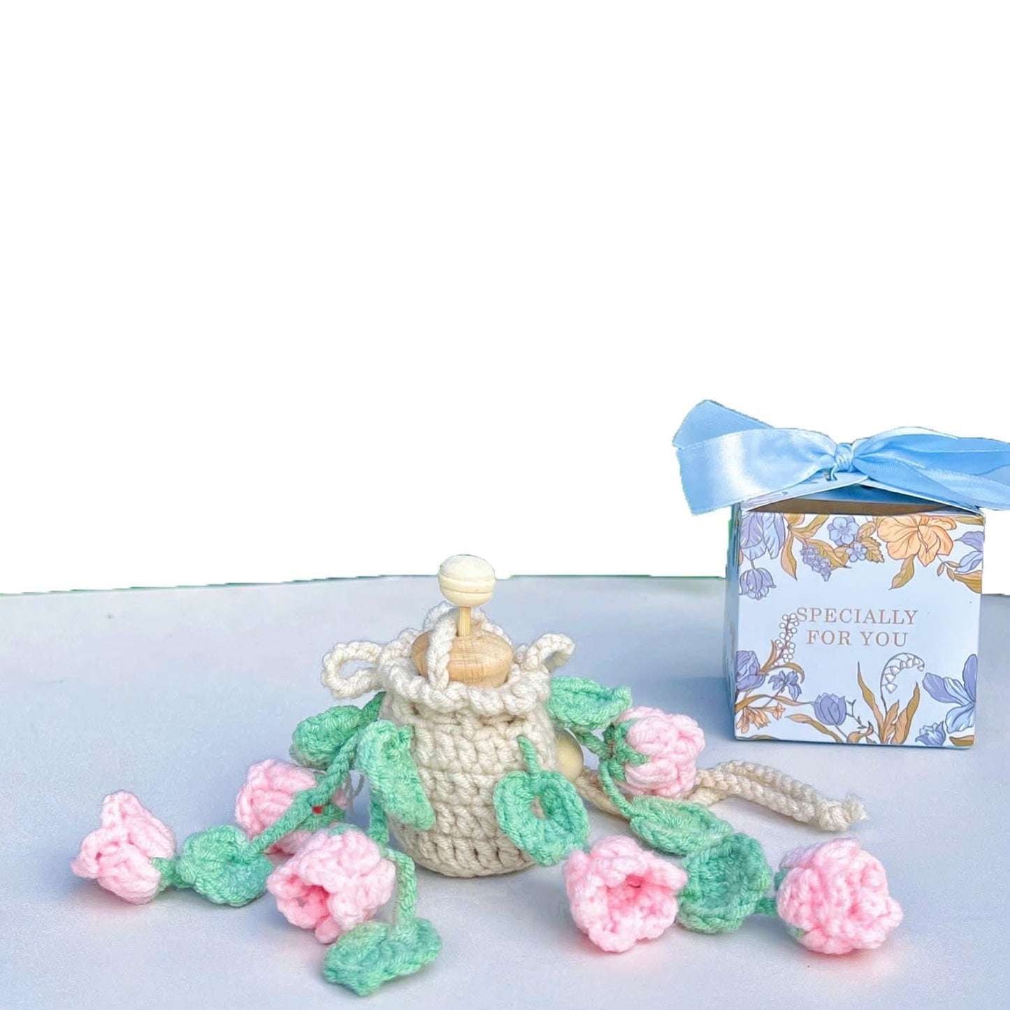 Handmade Crochet Hanging Essential Oil Diffuser Plant for Car Air Freshener (Bellflower)