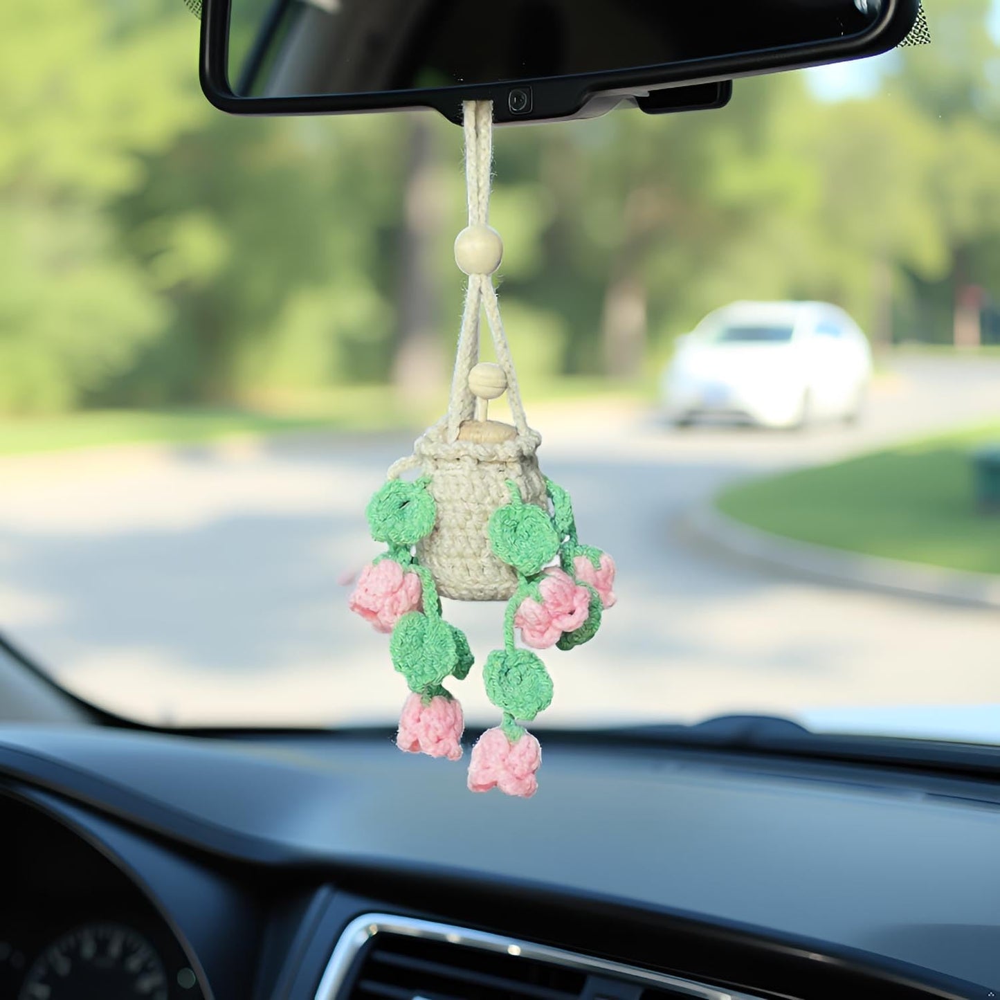 Handmade Crochet Hanging Essential Oil Diffuser Plant for Car Air Freshener (Bellflower)