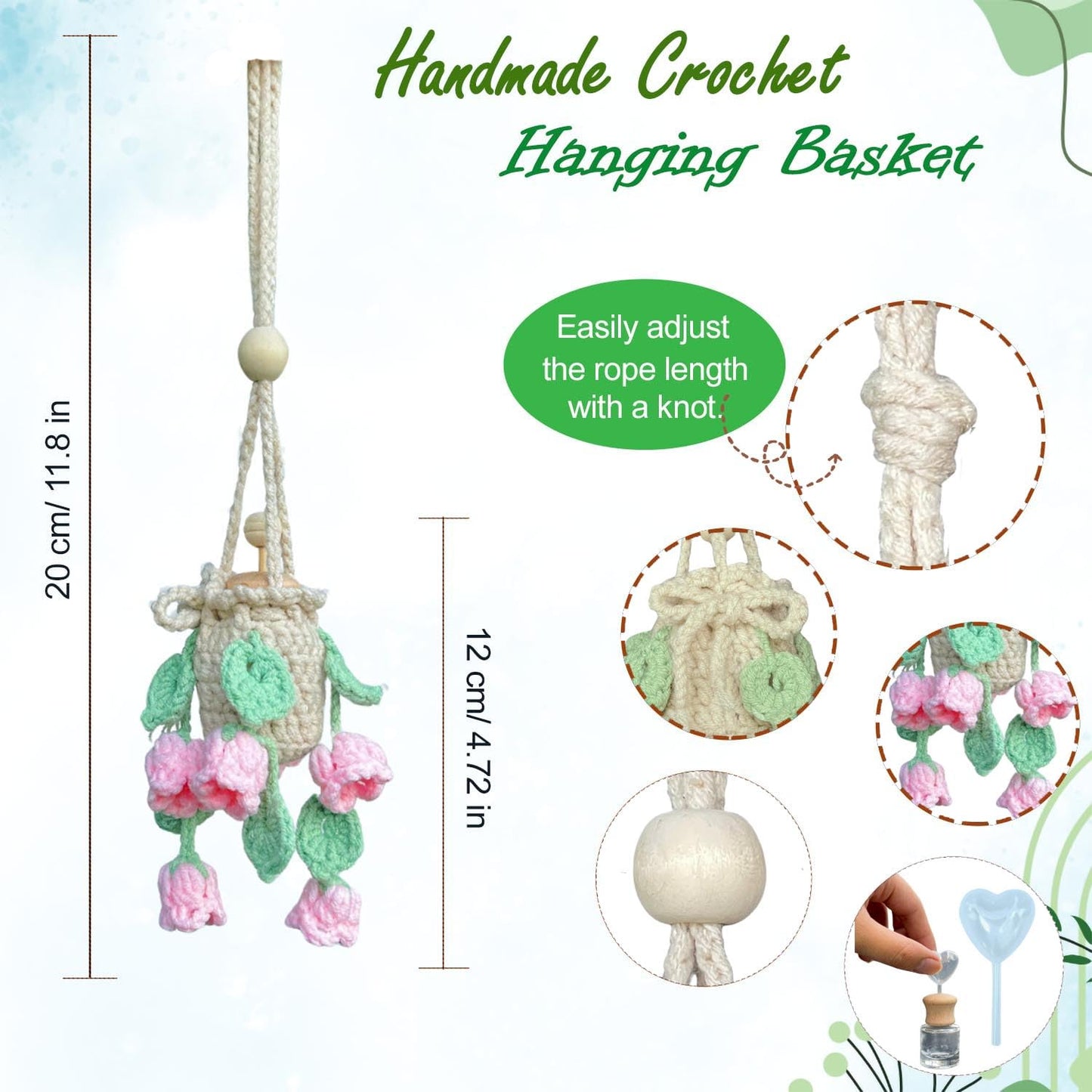 Handmade Crochet Hanging Essential Oil Diffuser Plant for Car Air Freshener (Bellflower)