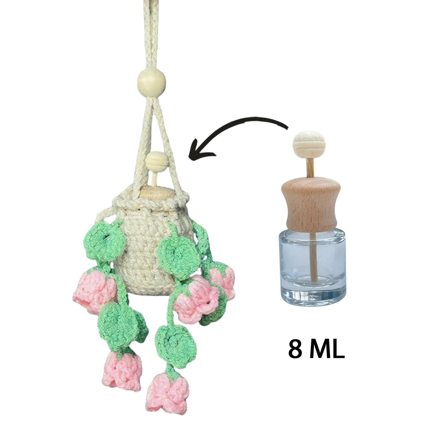 Handmade Crochet Hanging Essential Oil Diffuser Plant for Car Air Freshener (Bellflower)
