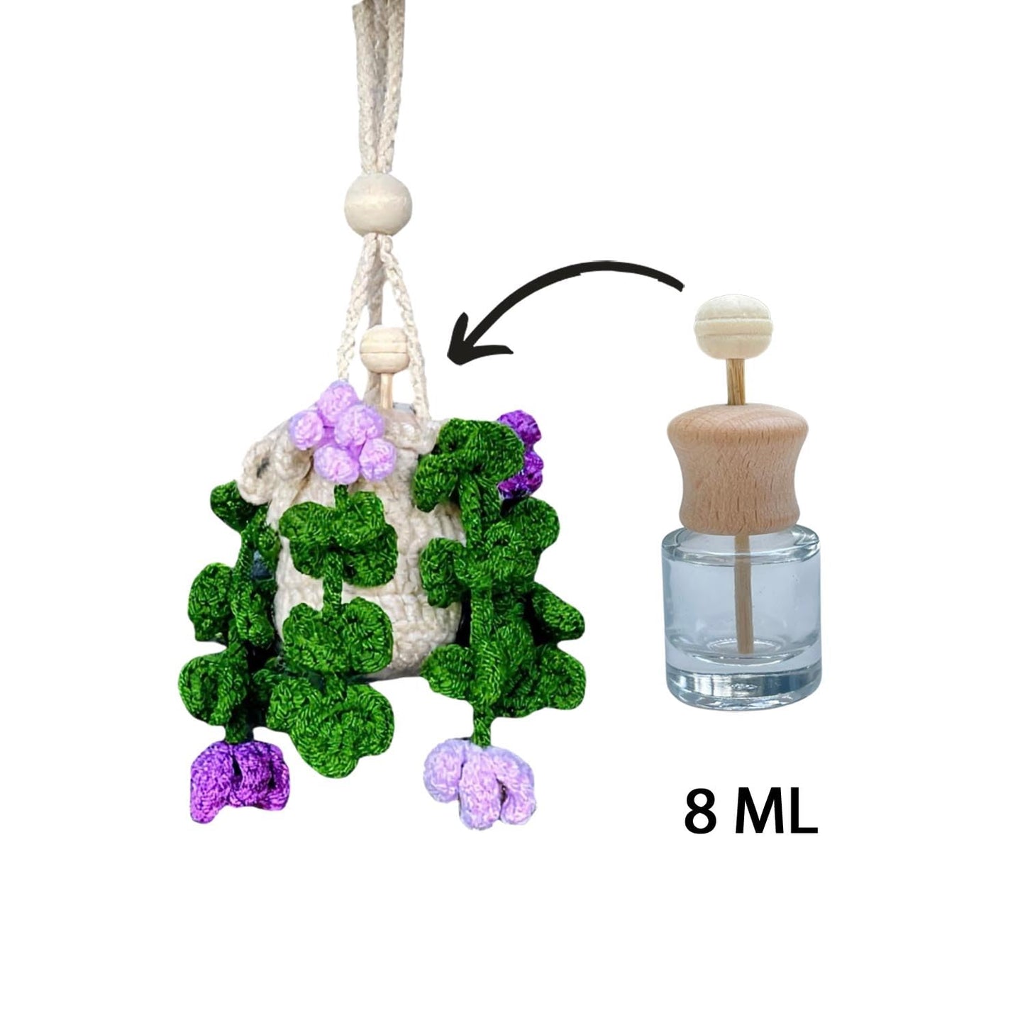 Handmade Crochet Hanging Essential Oil Diffuser Plant for Car Air Freshener (Clover)