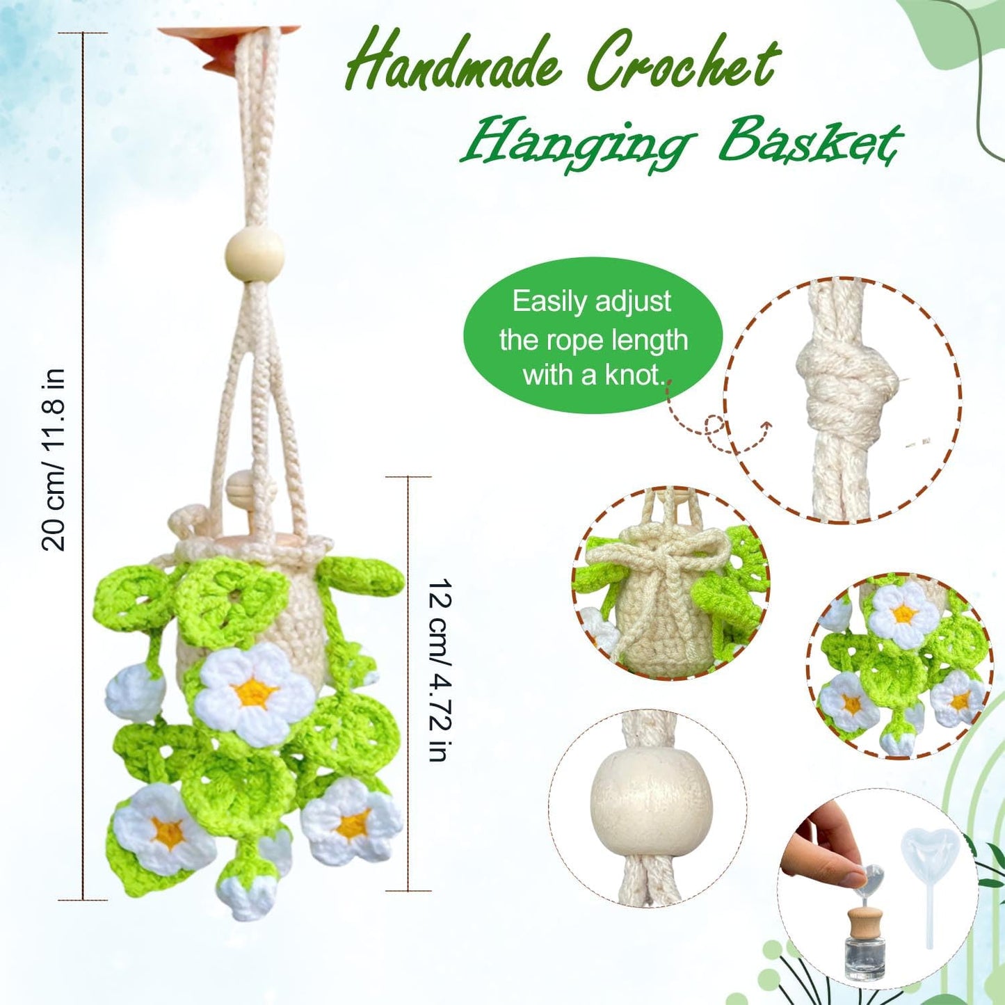 Handmade Crochet Hanging Essential Oil Diffuser Plant for Car Air Freshener (Daisy)