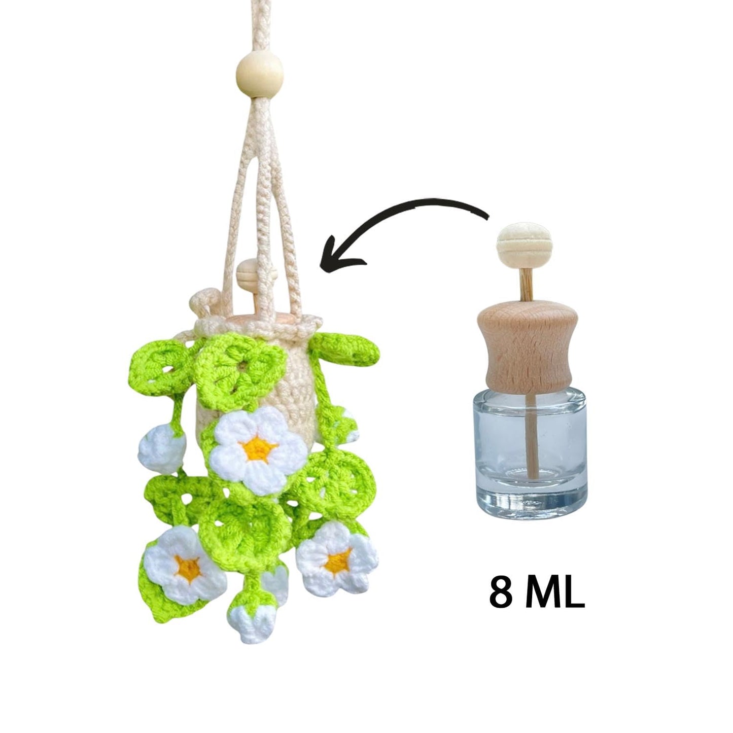 Handmade Crochet Hanging Essential Oil Diffuser Plant for Car Air Freshener (Daisy)