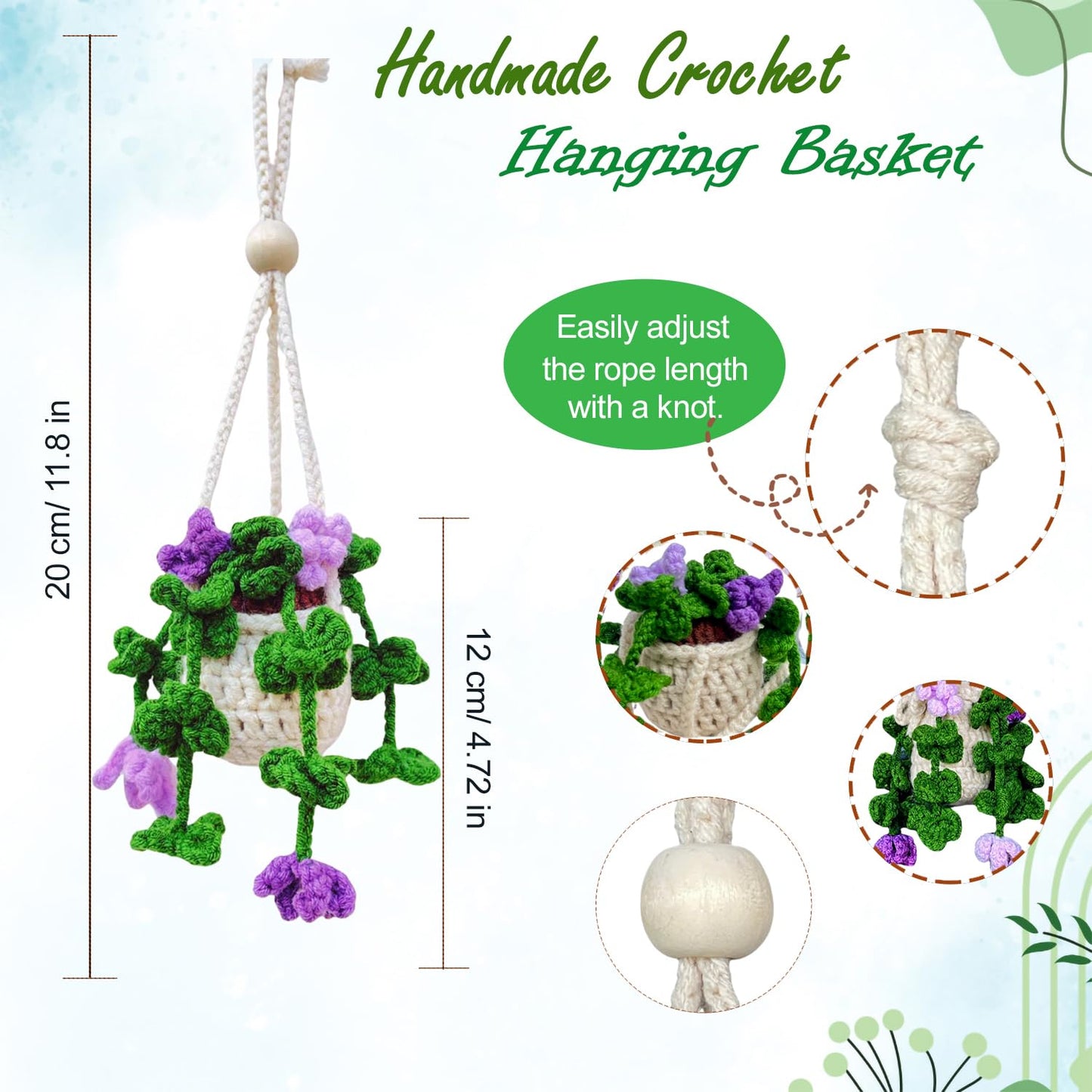 Handmade Crochet Hanging Ornament for Car Rear View Mirror (Clover)