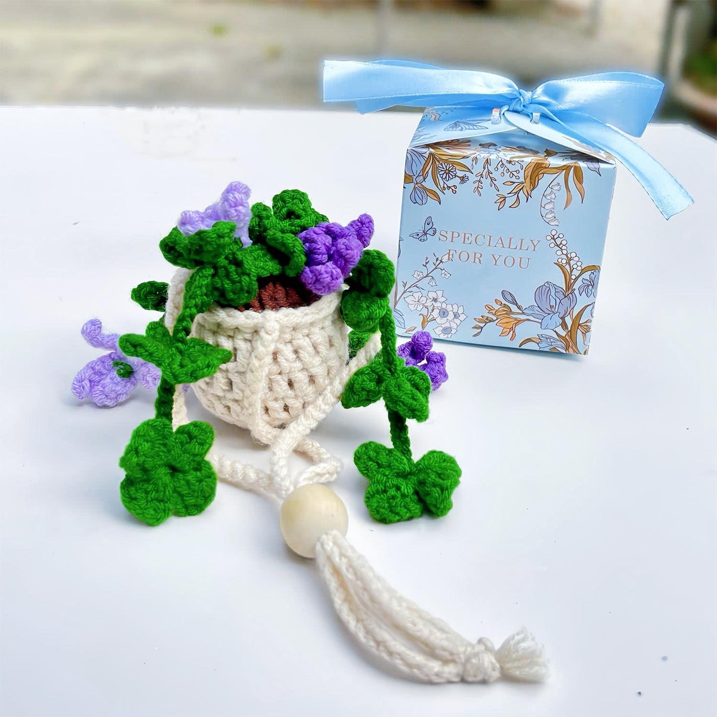 Handmade Crochet Hanging Ornament for Car Rear View Mirror (Clover)