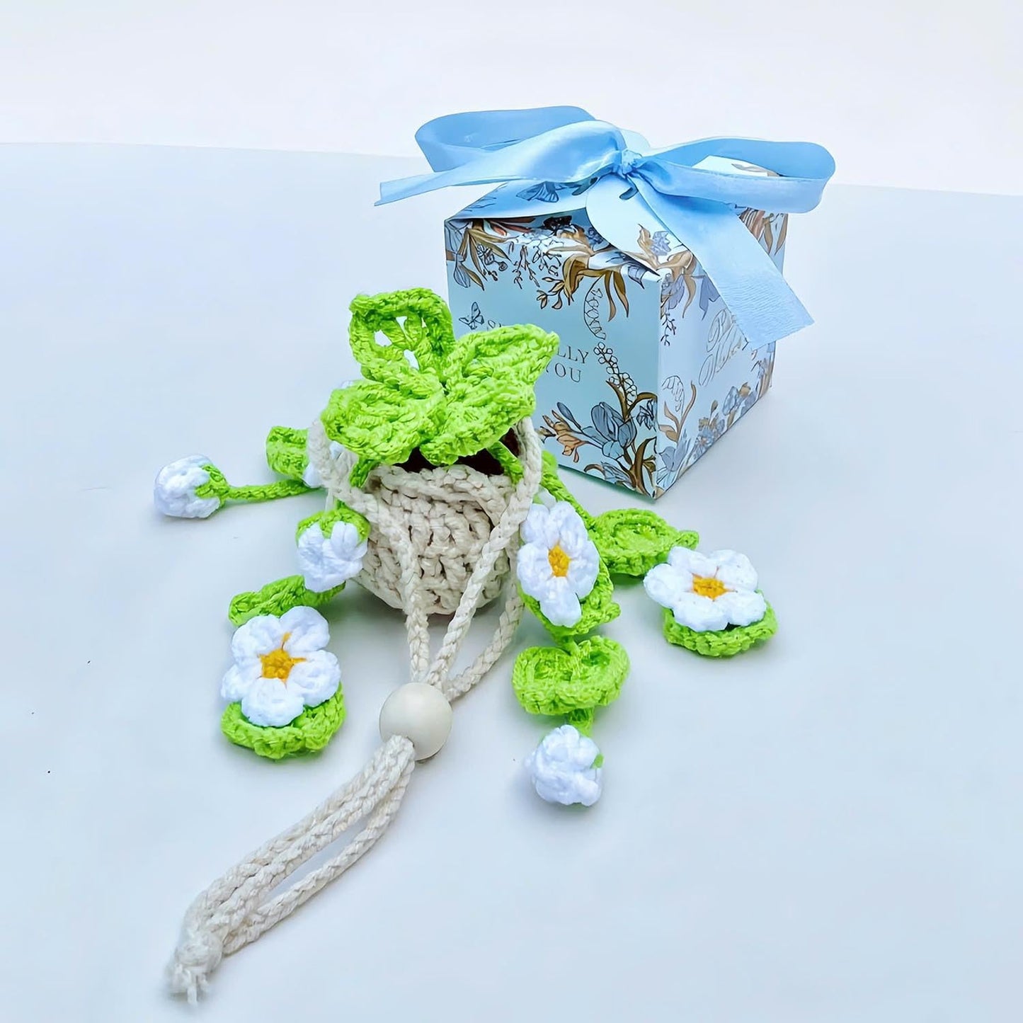 Handmade Crochet Hanging Ornament for Car Rear View Mirror (Daisy)