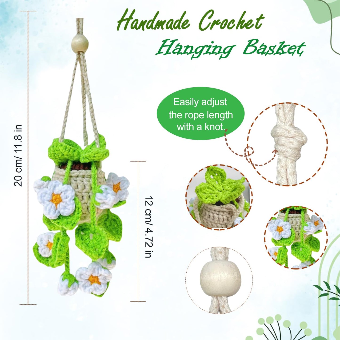 Handmade Crochet Hanging Ornament for Car Rear View Mirror (Daisy)