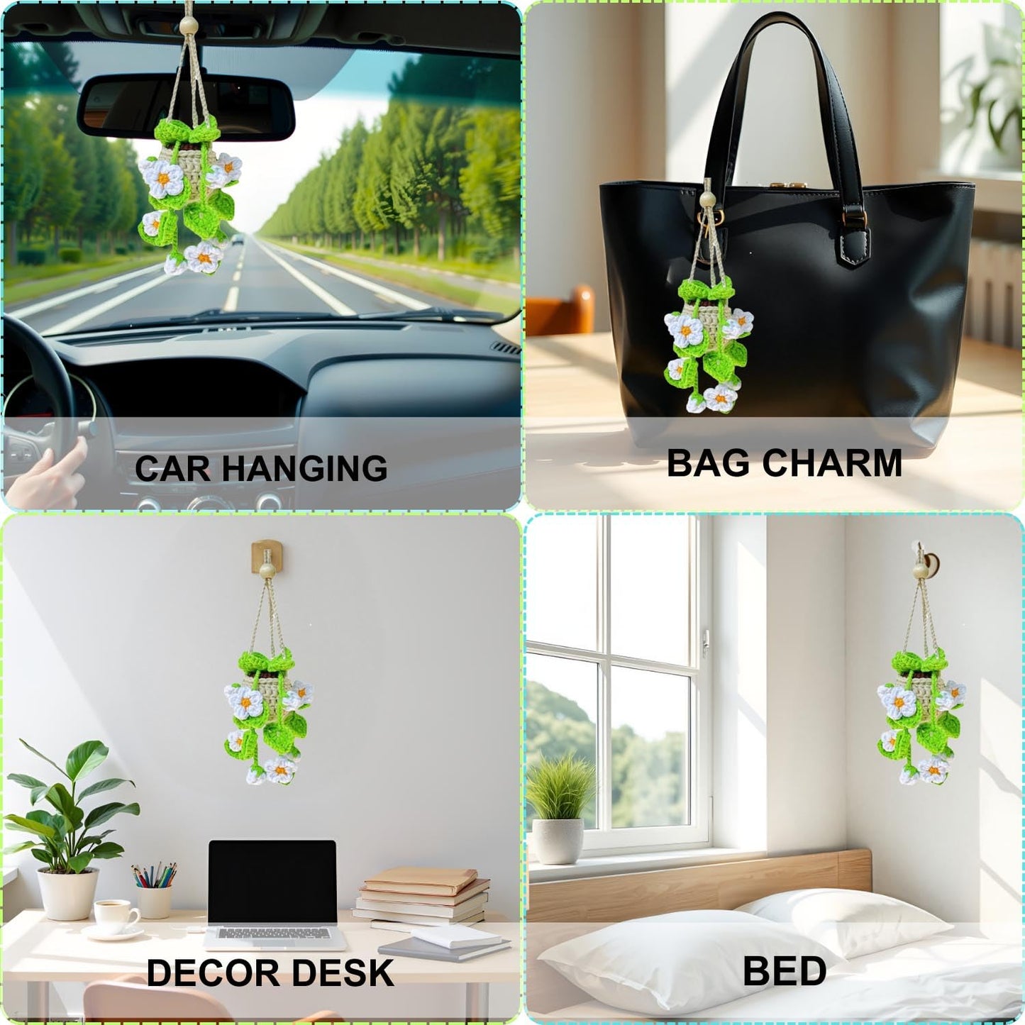 Handmade Crochet Hanging Ornament for Car Rear View Mirror (Daisy)