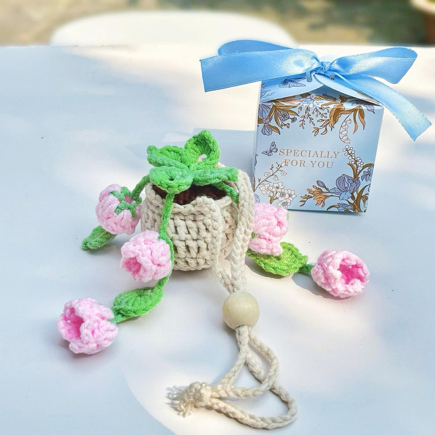 Handmade Crochet Hanging Ornament for Car Rear View Mirror (Lily of The Valley)