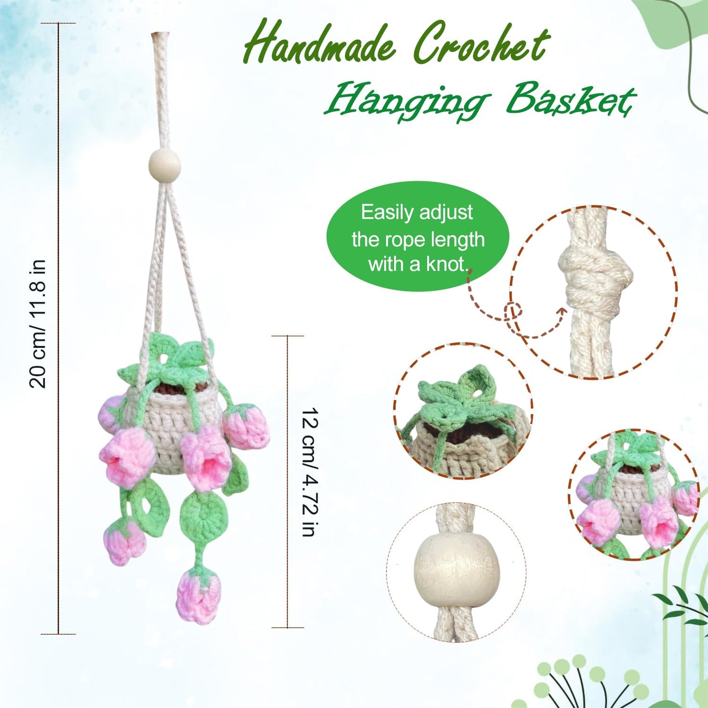 Handmade Crochet Hanging Ornament for Car Rear View Mirror (Lily of The Valley)