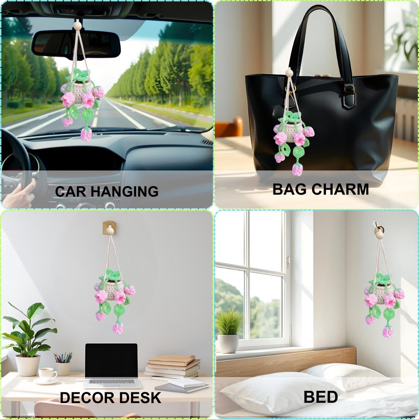 Handmade Crochet Hanging Ornament for Car Rear View Mirror (Lily of The Valley)