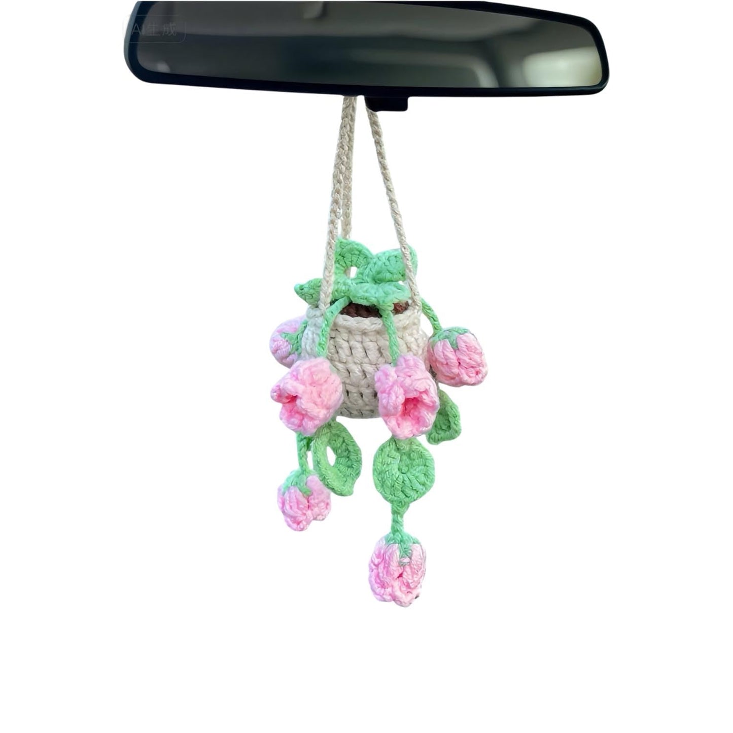 Handmade Crochet Hanging Ornament for Car Rear View Mirror (Lily of The Valley)