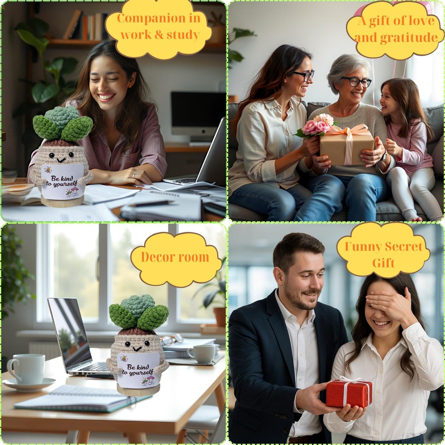 Handmade Crochet Positive Gifts for Women, Friend (Succulent)