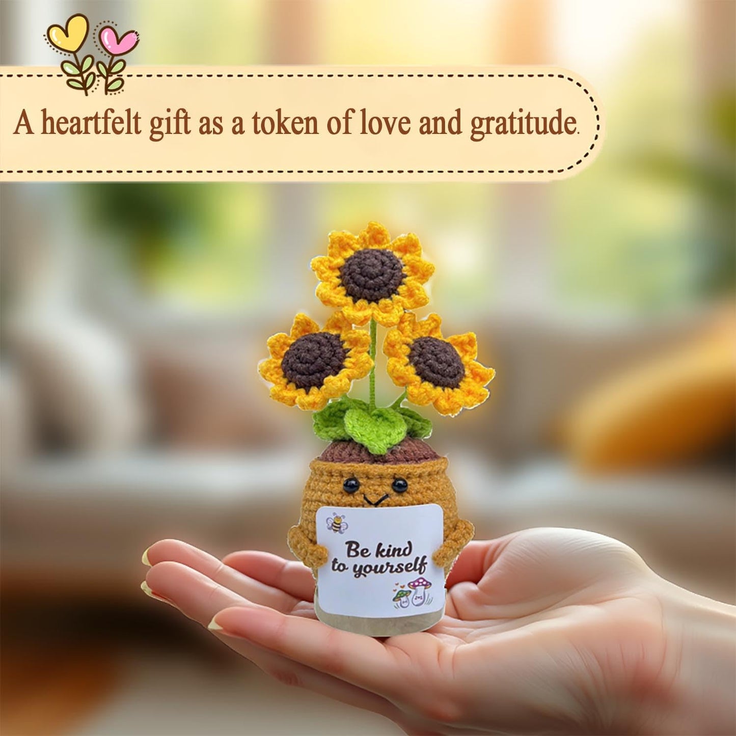 Handmade Crochet Positive Gifts for Women, Friend (Sunflower)