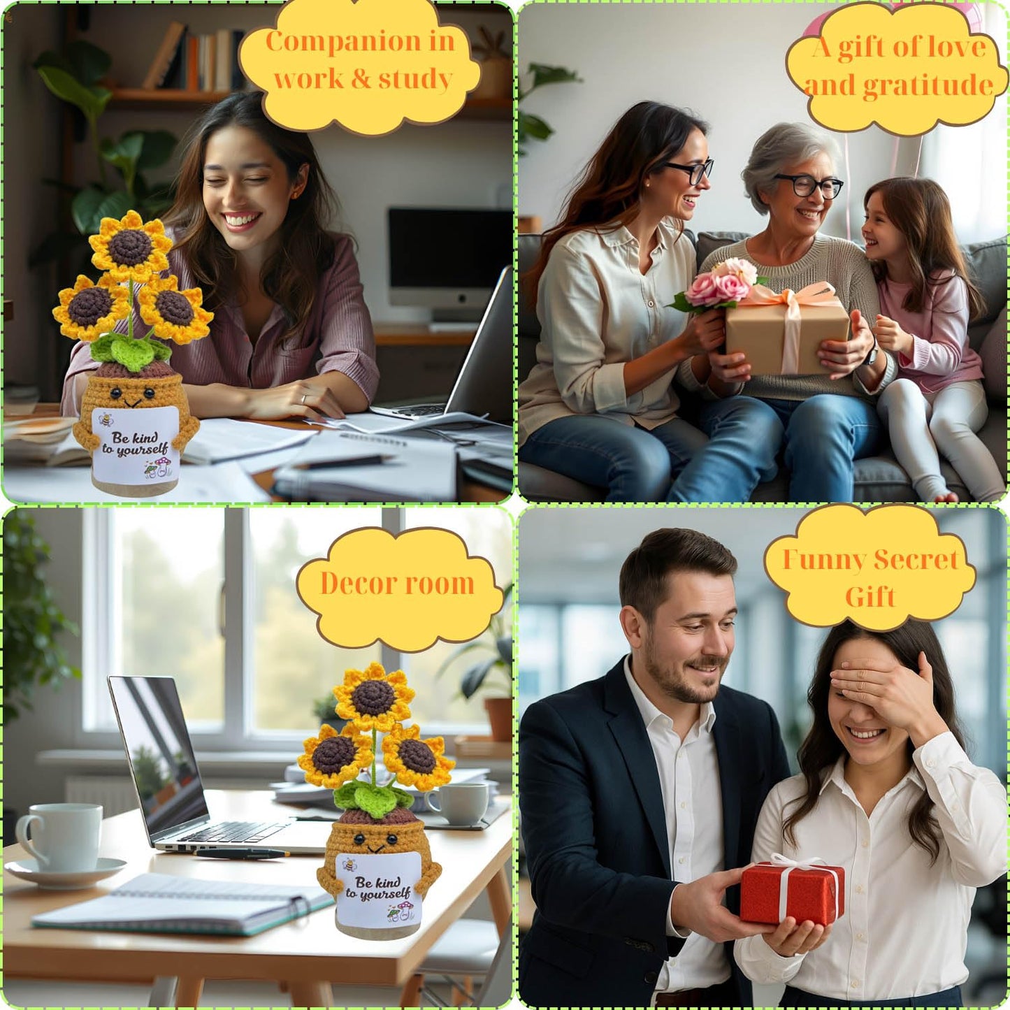 Handmade Crochet Positive Gifts for Women, Friend (Sunflower)