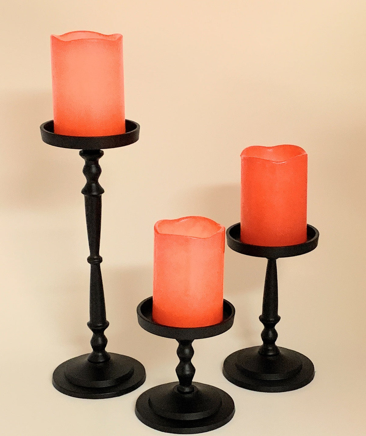 Vibhsa Pillar Candle Holders | Set of 3, Matte Black, Compact Graduated Heights