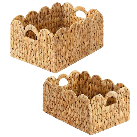 LAQUEDECRAFT Wavy Edges Water Hyacinth Storage Baskets (Set of 2)
