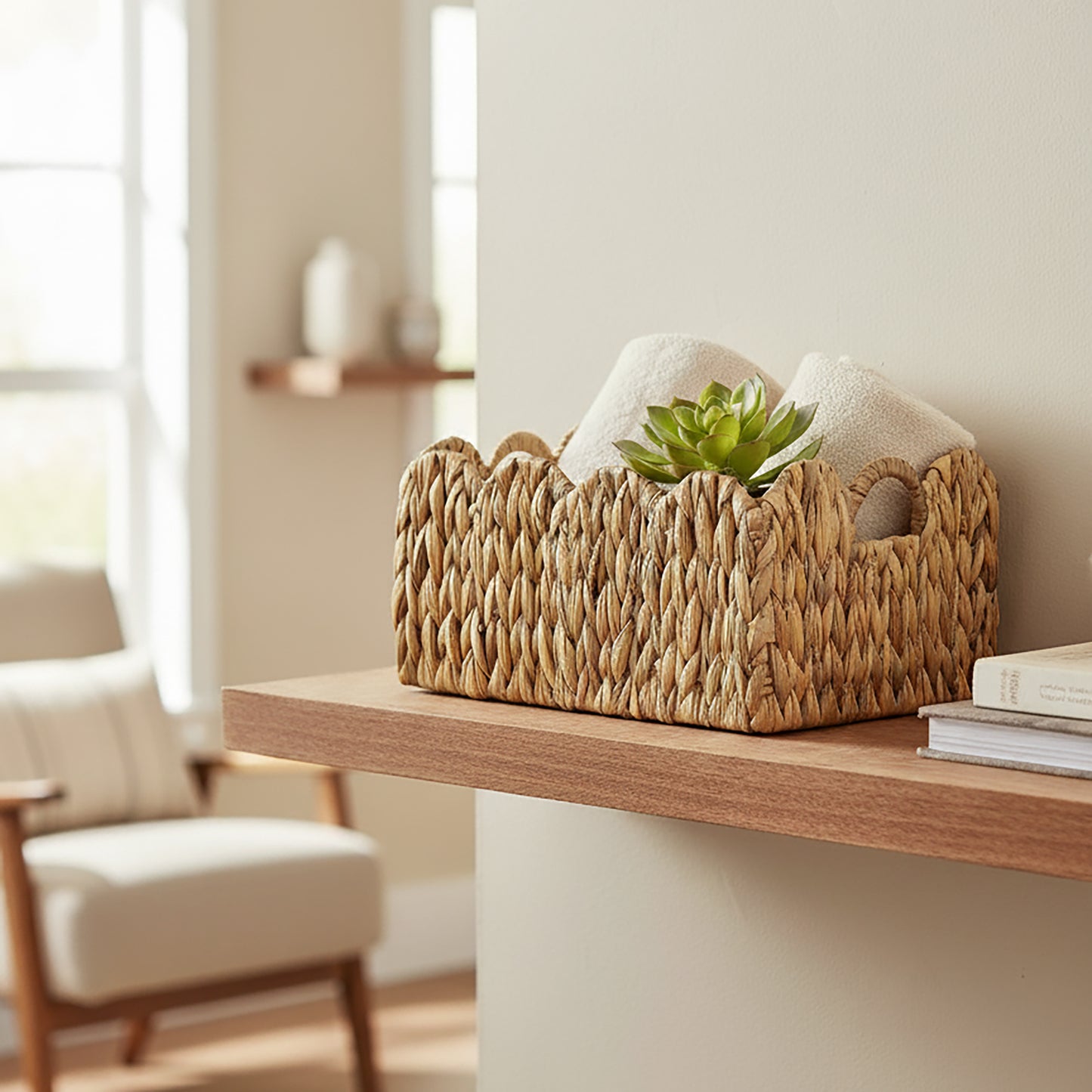 LAQUEDECRAFT Wavy Edges Water Hyacinth Storage Baskets (Set of 2)