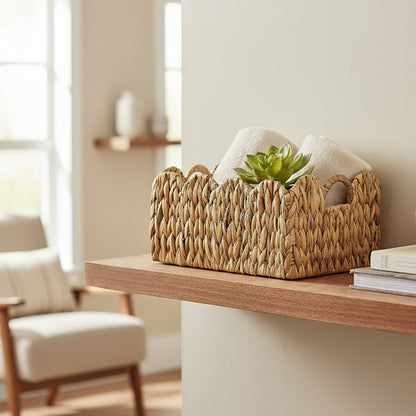 LAQUEDECRAFT Wavy Edges Water Hyacinth Storage Baskets (Set of 2)