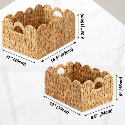 LAQUEDECRAFT Wavy Edges Water Hyacinth Storage Baskets (Set of 2)