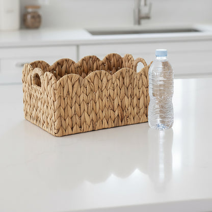 LAQUEDECRAFT Wavy Edges Water Hyacinth Storage Baskets (Set of 2)