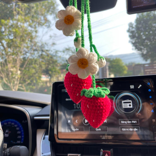Laquedecraft 2 Handmade Crochet Strawberry Ornaments, Strawberry Accessories car