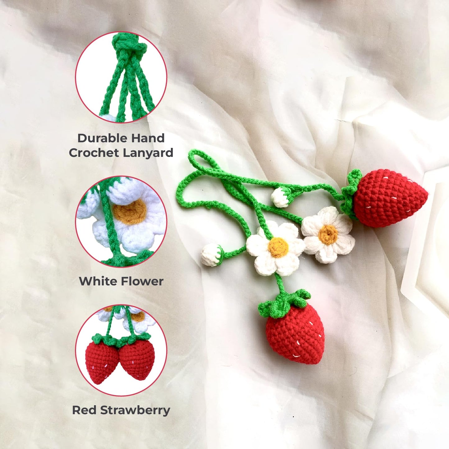 Laquedecraft 2 Handmade Crochet Strawberry Ornaments, Strawberry Accessories car