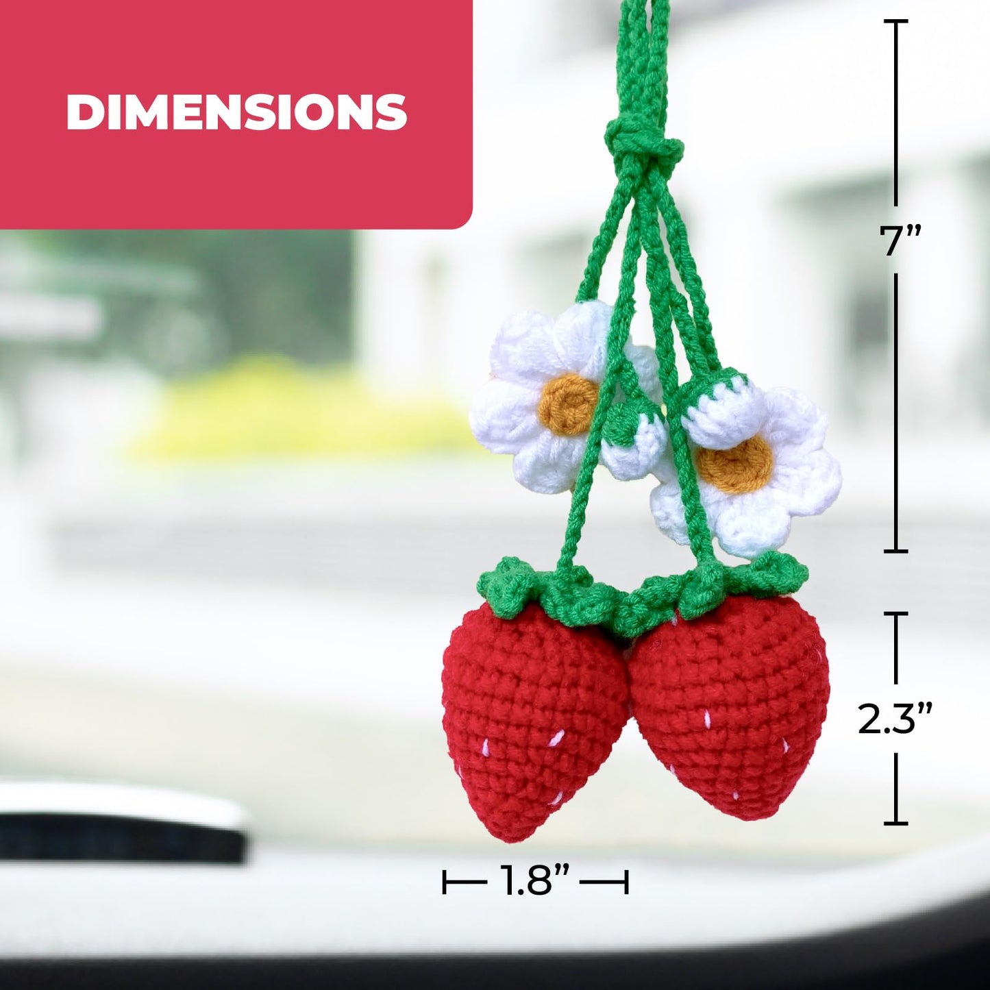Laquedecraft 2 Handmade Crochet Strawberry Ornaments, Strawberry Accessories car