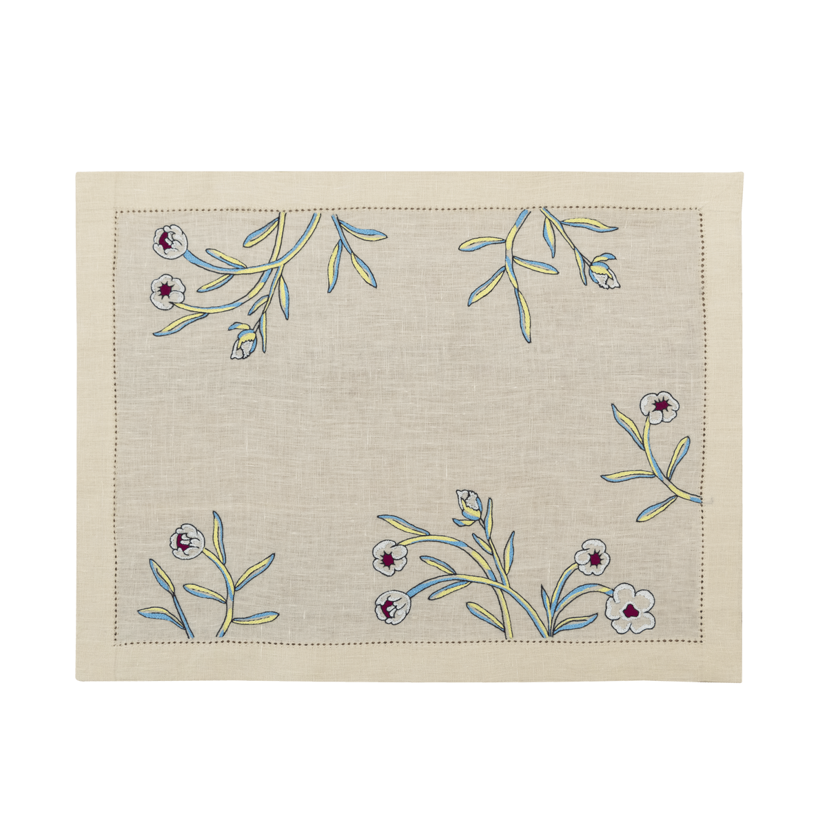 Hand Embroidered Watercolor Bloom Placemats 14" × 18" (Set of 4)