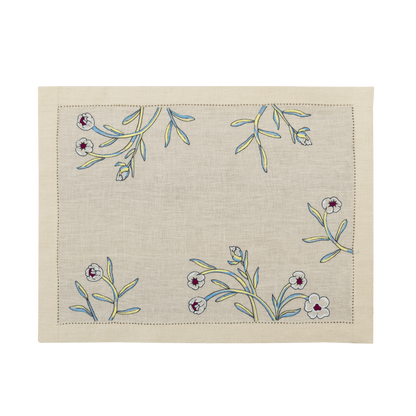 Hand Embroidered Watercolor Bloom Placemats 14" × 18" (Set of 4)