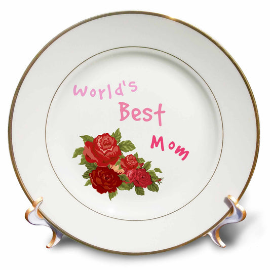 3dRose Gabriella B - Quote - Image of Worlds Best Mom with Flowers - Plates