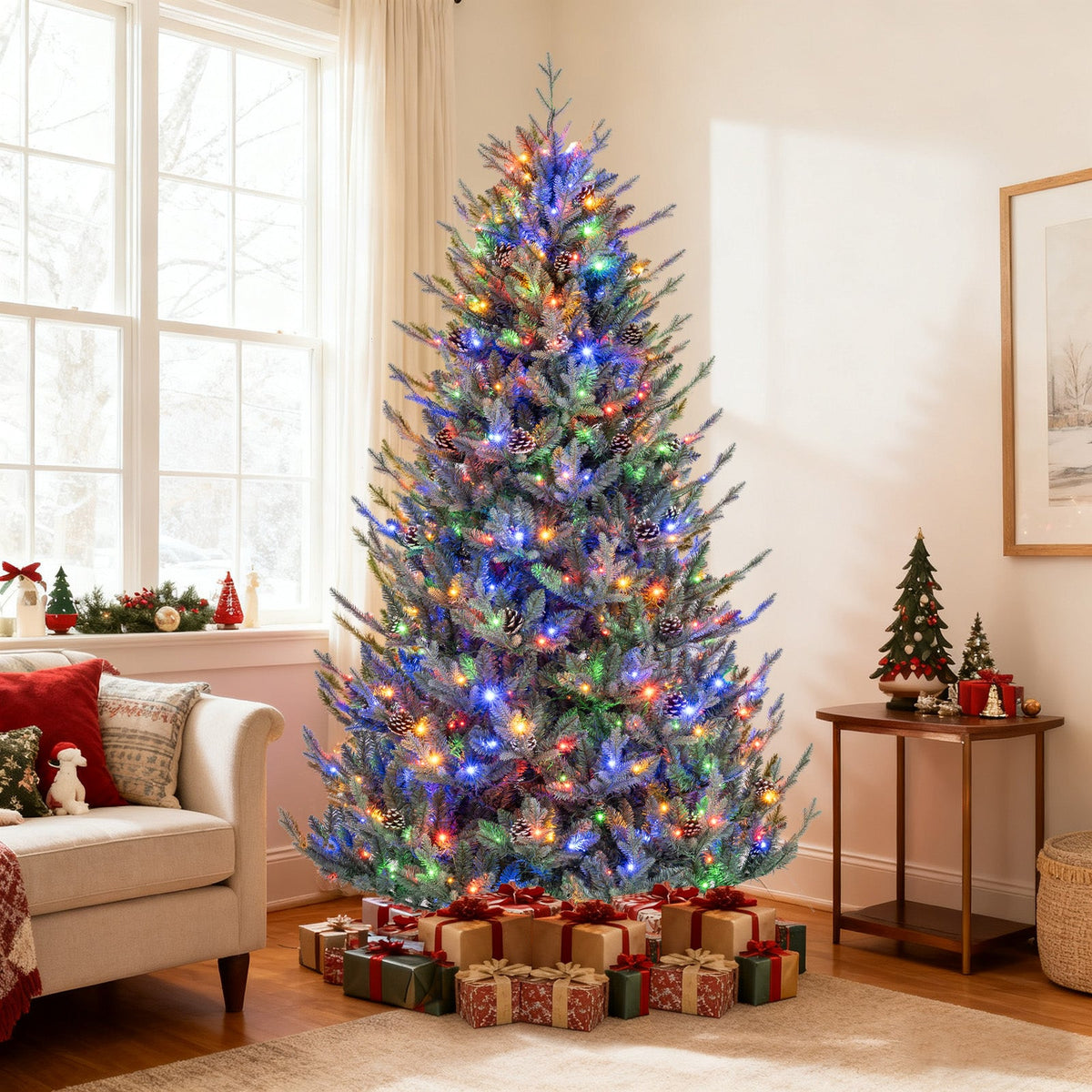 Pre-Lit Artificial Christmas Tree with Multicolored LED Lights-M