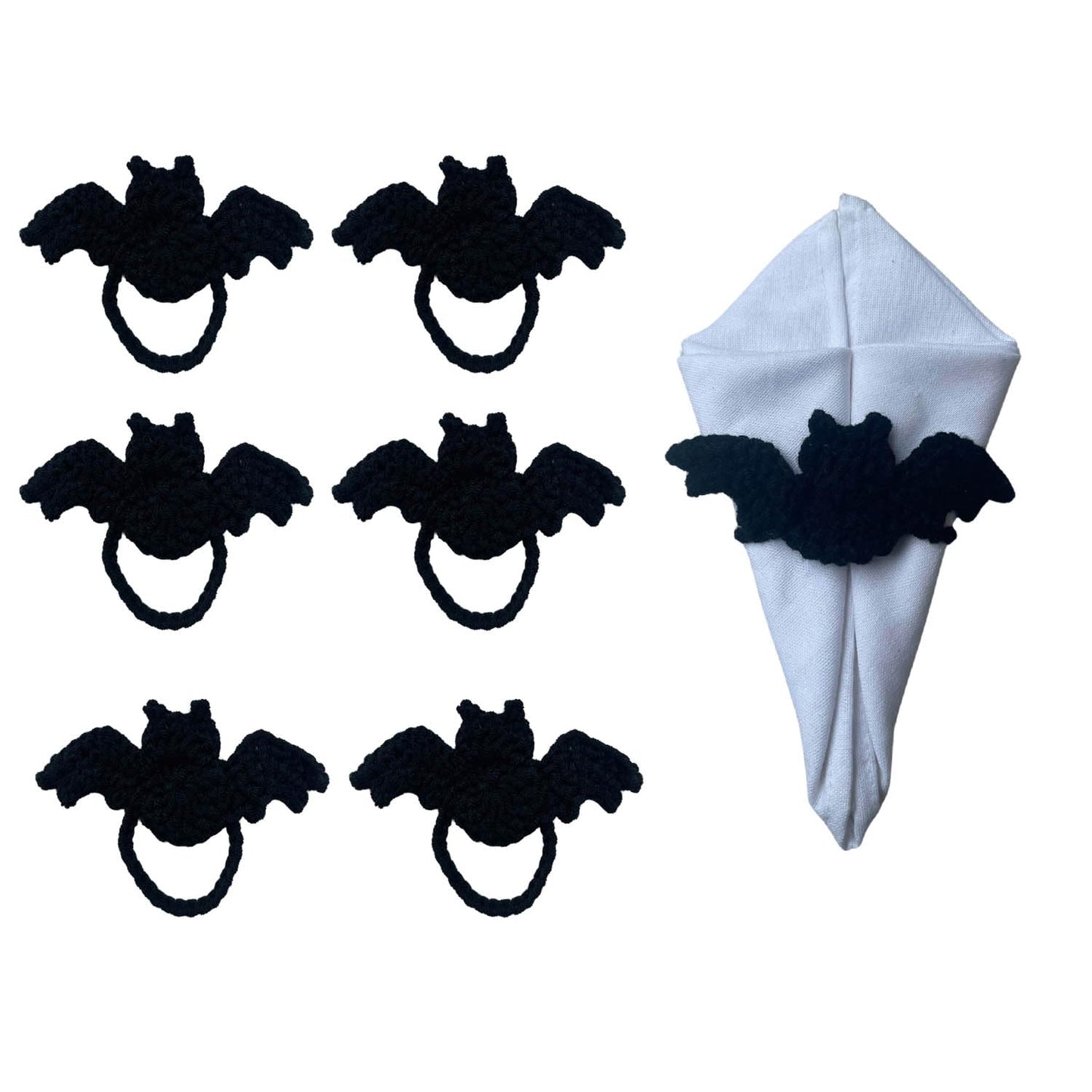 Crochet Bat-shaped Napkin Rings for Halloween Decorations