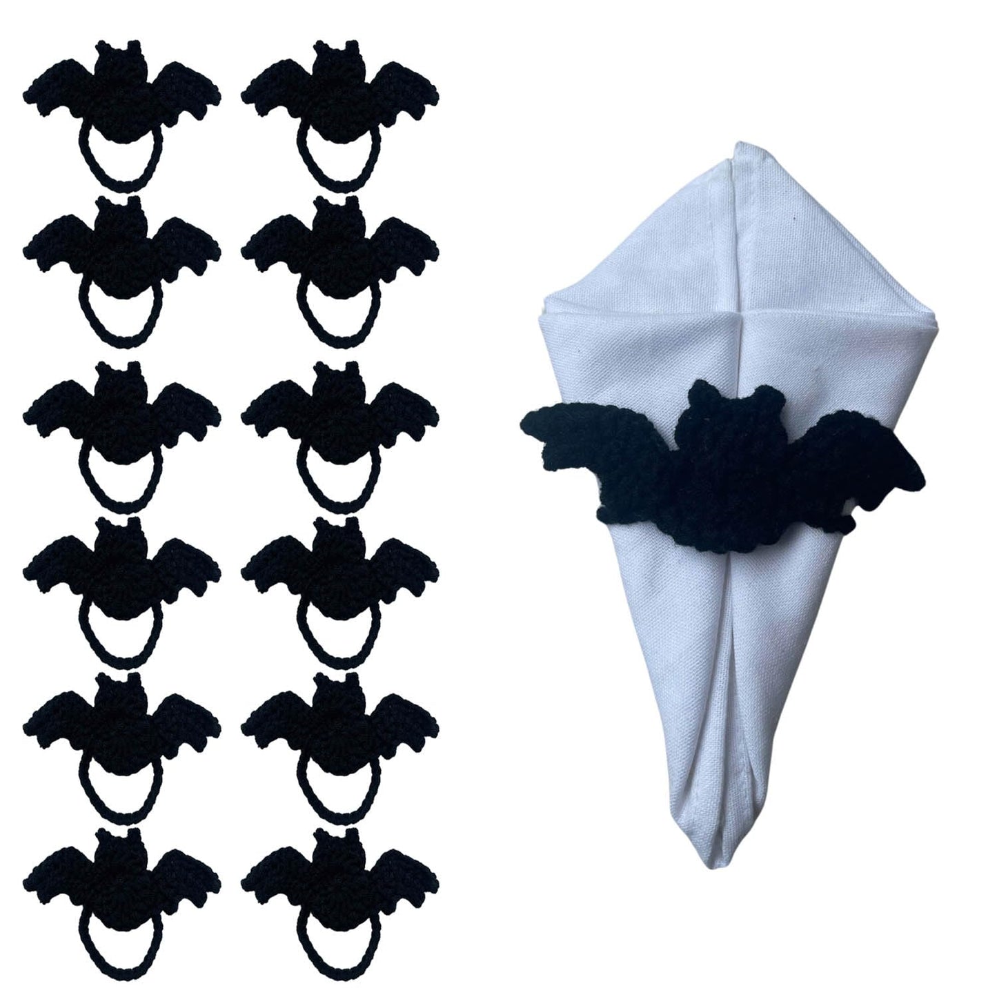 Crochet Bat-shaped Napkin Rings for Halloween Decorations