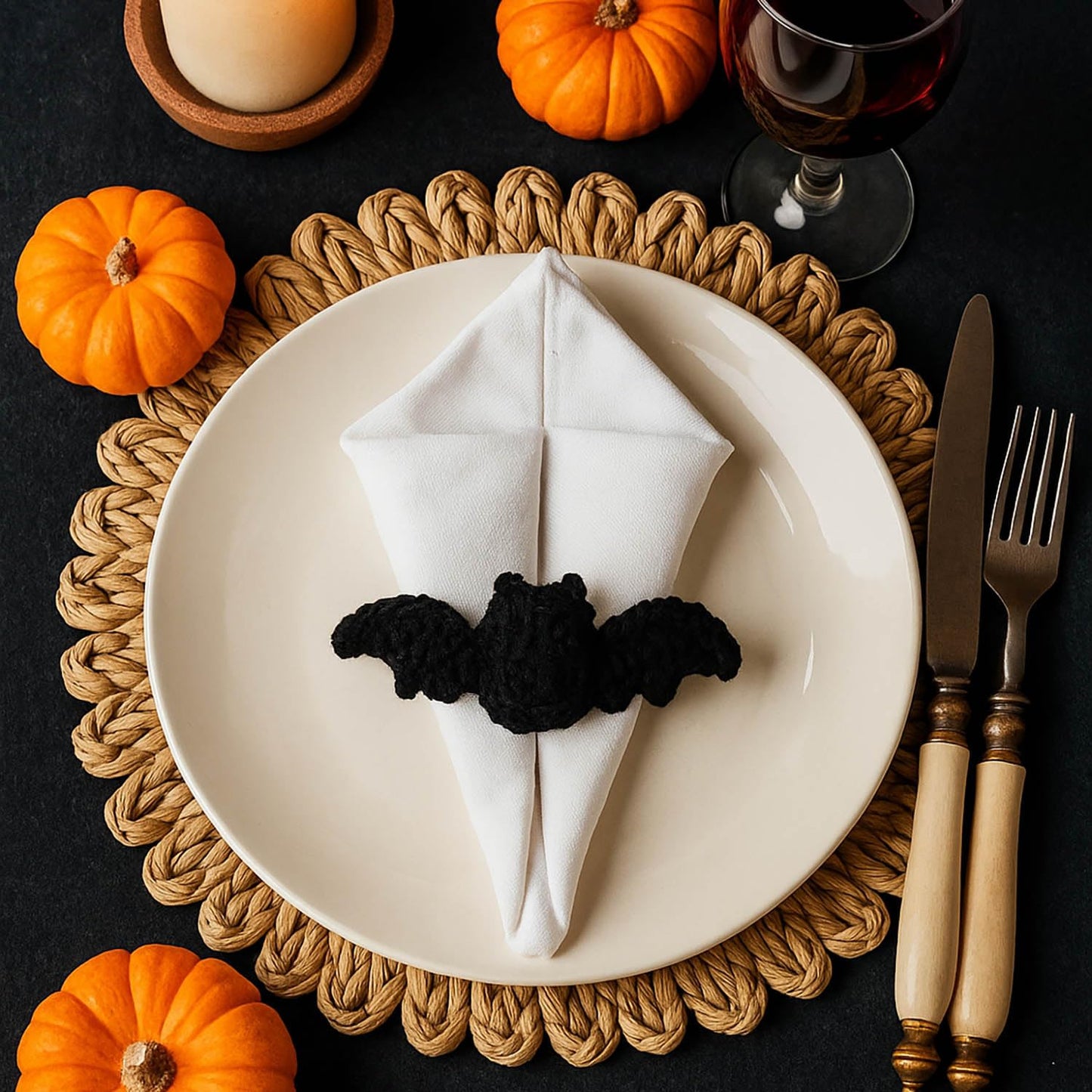 Crochet Bat-shaped Napkin Rings for Halloween Decorations