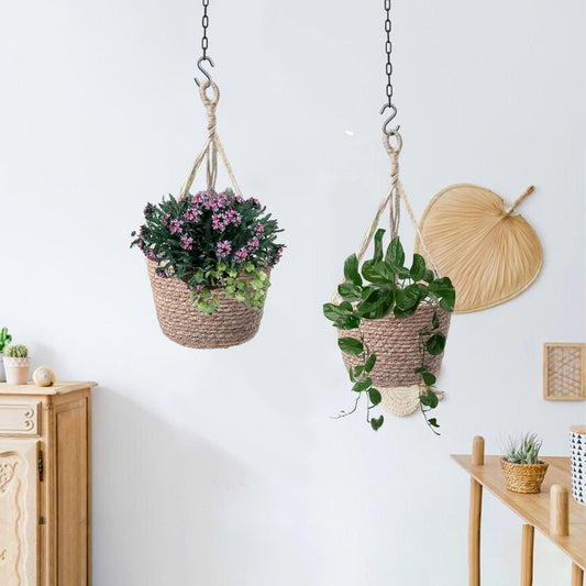 Woven Seagrass Plant Basket Without Handles (Set of 2)