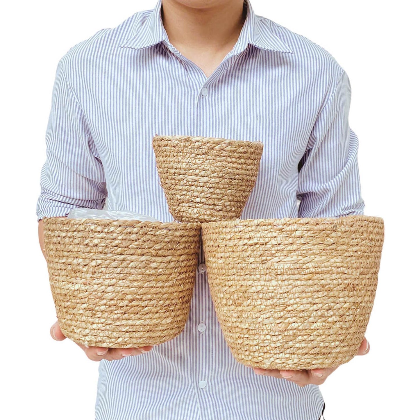 Woven Seagrass Plant Basket Without Handles (Set of 3)
