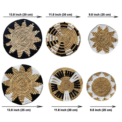 Laquedecraft Boho Wicker Rattan Plate Basket Set For Décor Hanging Wall (Set of 6)