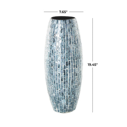 Blue Mother of Pearl Shell Handmade Mosaic Inspired Decorative Vase