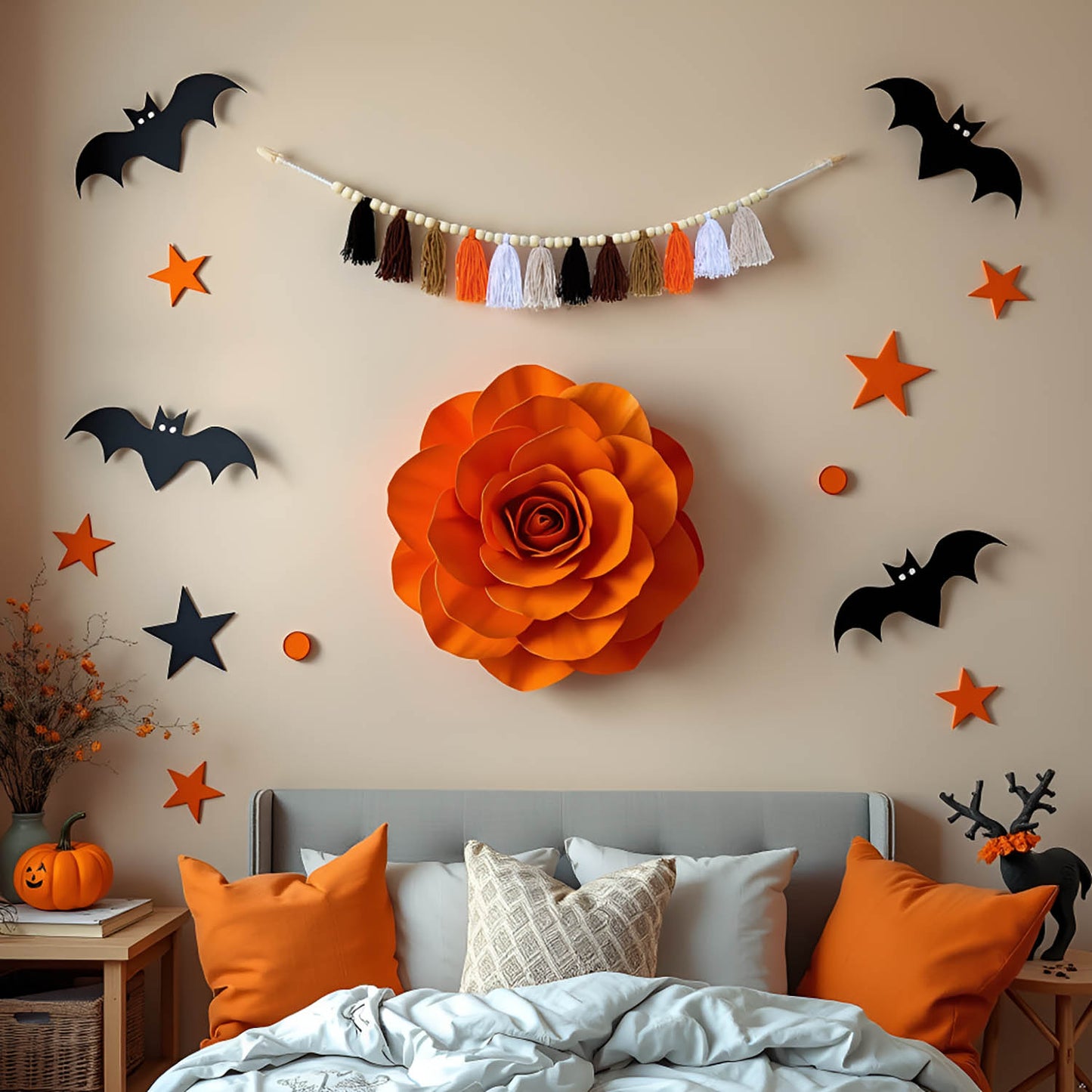 Boho Hanmade Wood Beads Garland with Tassels + 2 Hooks (Brown)