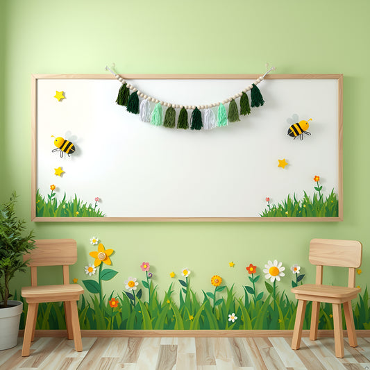 Boho Hanmade Wood Beads Garland with Tassels + 2 Hooks (Green)