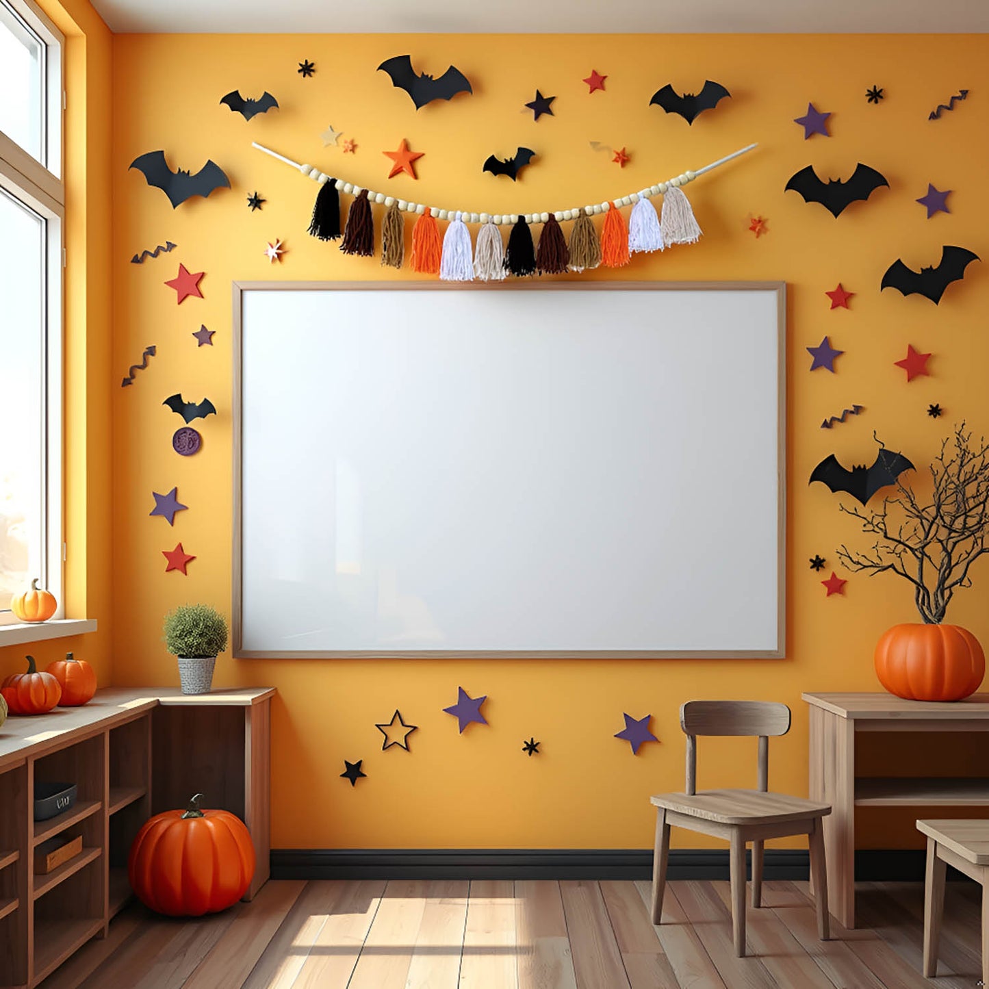 Boho Hanmade Wood Beads Garland with Tassels + 2 Hooks (Brown)