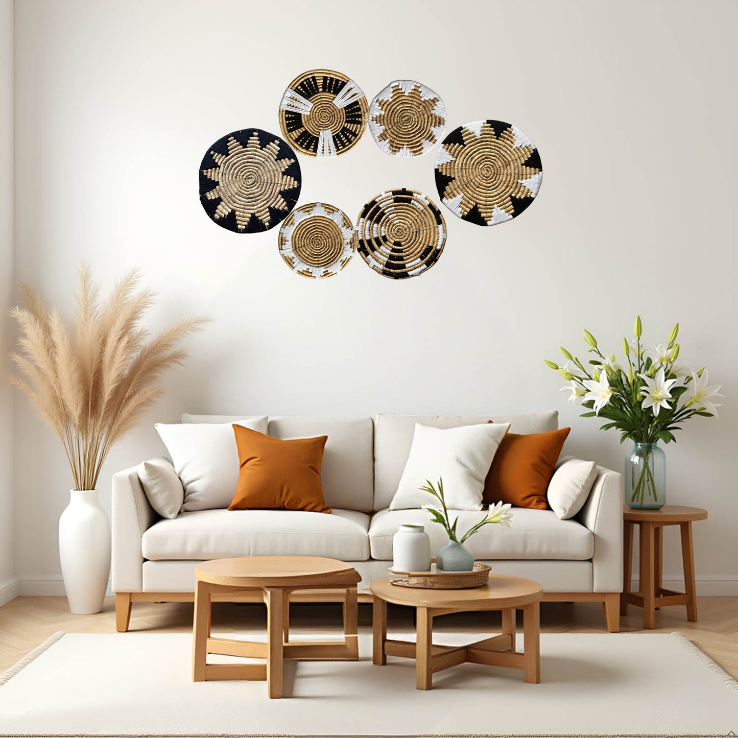 Laquedecraft Boho Wicker Rattan Plate Basket Set For Décor Hanging Wall (Set of 6)