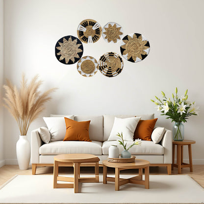 Laquedecraft Boho Wicker Rattan Plate Basket Set For Décor Hanging Wall (Set of 6)