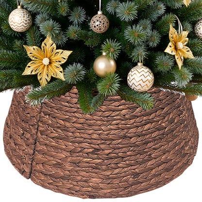 Handwoven Christmas Tree Collar – Natural Water Hyacinth Rattan Ring