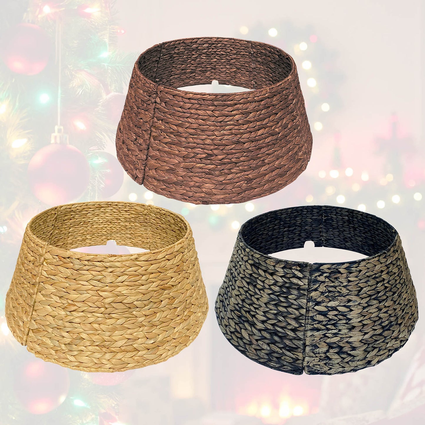Handwoven Christmas Tree Collar – Natural Water Hyacinth Rattan Ring