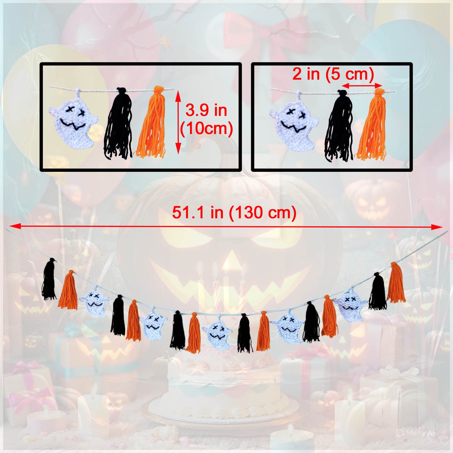 Halloween Ghost Garland with Tassels (Orange Halloween)